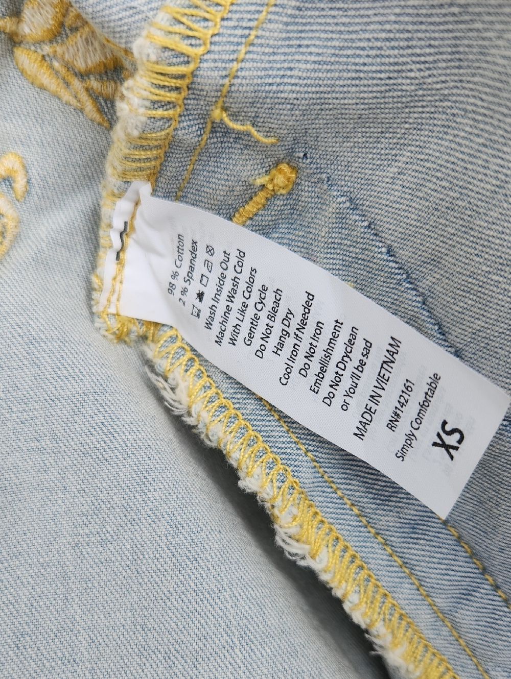 LuLaRoe Light Wash Denim Jacket with Yellow Floral Accents - Picture 4 of 6